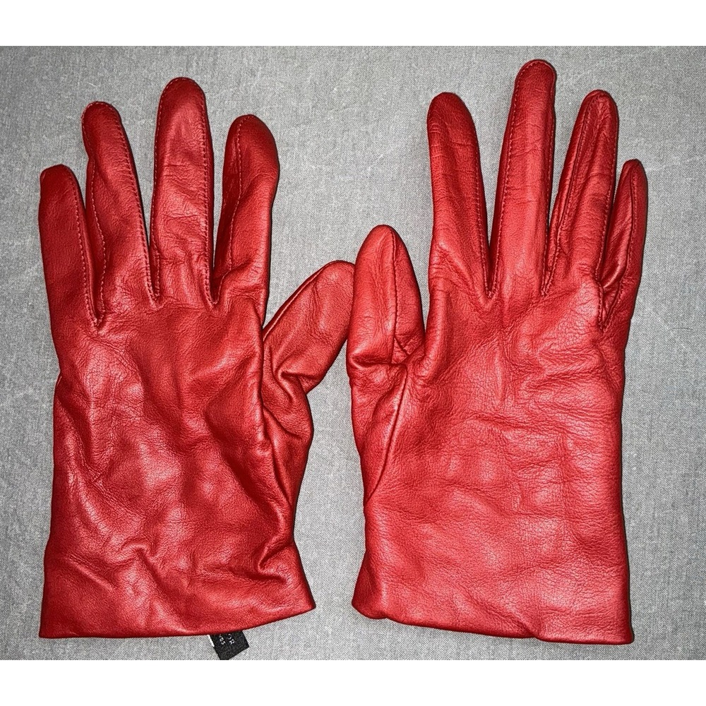 Lord And Taylor Womens Leather Gloves with Cashmere Lined,Red Small